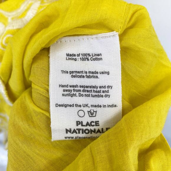 Place Nationale Daloa Linen Wrap-Front Embroidered Romper in Yellow Size 2 NWT - Picture 6 of 10